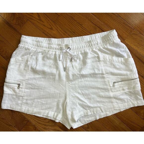 NWT DKNY Linen Blend Cargo Shorts, White, size 1X, Plus Size, Pull-On Drawstring - Picture 2 of 15